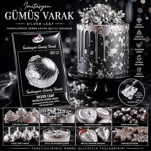 Dr. Gusto Emitasyon Gümüş Varak 100 Yaprak 16 X 16 cm