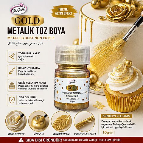 Dr. Gusto Gıda Dışı Metalik Toz Boya 10 gr Altın
